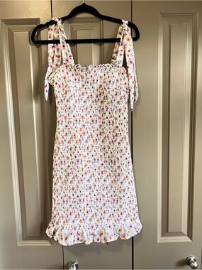 Japna White Floral Smocked Sundress with Pastel Accents